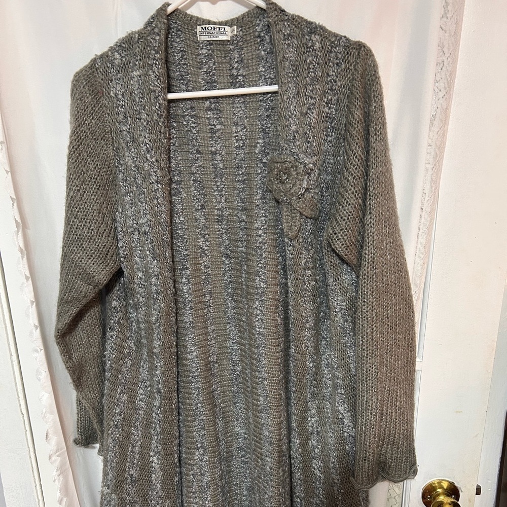 Moffi International -lg-Elegant Gray Women's Cardigan 5% Mohair- very long